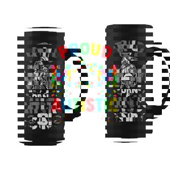 Proud Mother Of Autistic Son Messy Bun Autism Awareness Mom Coffee Mug - Thegiftio