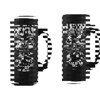 Race Day Vibes Checkered Coquette Bow Car Racing Women Coffee Mug - Monsterry