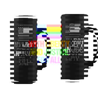 Rainbow American Flag Gay Equal Rights LGBTQ Liberty Graphic Print Coffee Mug - Monsterry