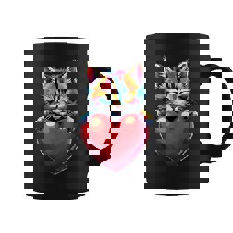 Rainbow Cute Cat Hugging Valentine Heart Kitty Love Cat Graphic Print Coffee Mug - Monsterry