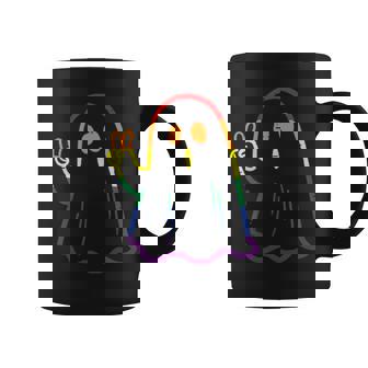 Rainbow LGBT Ghost Peace Sign Gay Pride Halloween Costume Graphic Print Coffee Mug - Monsterry