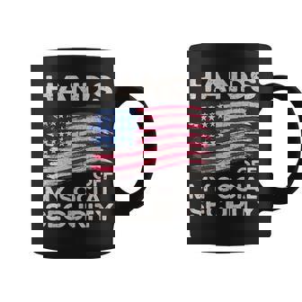 Retro Flag Hands Off My Social Security Protest Vintage Coffee Mug - Thegiftio UK