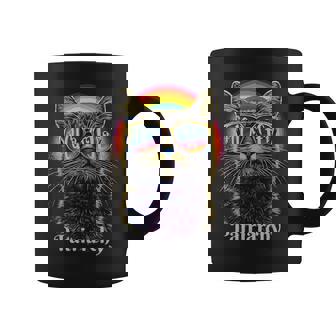 Retro Rainbow Cat Fuck The Patriarchy Vintage Feminist Graphic Print Coffee Mug - Monsterry