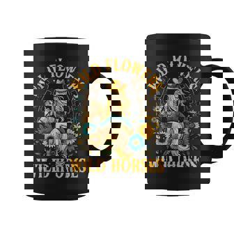 Retro Western Sunset Cowgirl Wild Flowers Women Wild Horses Graphic Print Coffee Mug - Monsterry