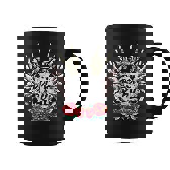 Lets Rock Rock & Roll Esqueleto Mano Retrointage Rock Concierto Taza de café - Regaloses