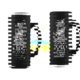 Sewing For Women Sewing Makes Me Feel Less Murdery Cat Graphic Print Coffee Mug - Monsterry