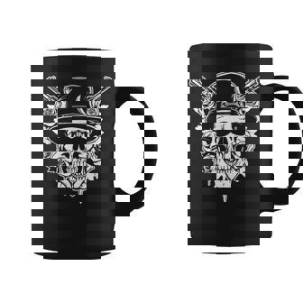 Skeleton Roses 1980s Glam Rock 80s Guitar Guns Skull Roses Graphic Print Coffee Mug - Monsterry