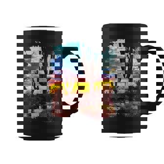 Southwest Desert Cactus Vintage Sunset Scene 80's Western Graphic Print Coffee Mug - Monsterry