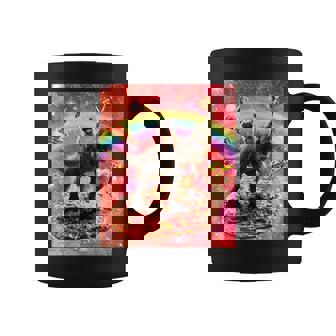 Space Pug Riding Dinosaur Unicorn Pizza & Taco Graphic Print Coffee Mug - Monsterry