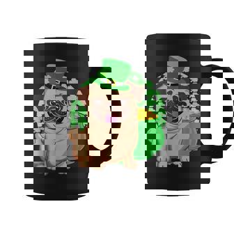 St Patricks Day Lucky Pug Dog Leprechaun Irish Shamrock Graphic Print Coffee Mug - Monsterry