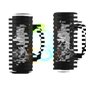 St Patricks Day Lucky Shark Leprechaun Green Shamrock Irish Graphic Print Coffee Mug - Monsterry