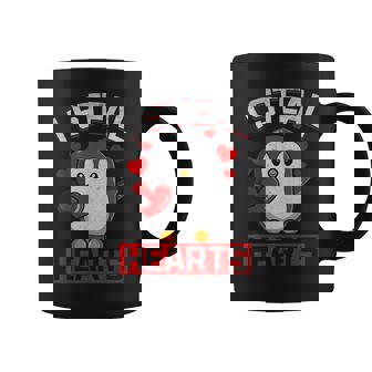 I Steal Hearts Penguin With Heart Valentines Day Penguin Graphic Print Coffee Mug - Monsterry