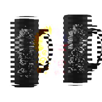 Sunflower USA Flag Peace Sign 4th Of July Patriotic Hippie Graphic Print Coffee Mug - Monsterry