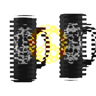 Sunflowers Peace Sign 60s 70s Love Kindness Yellow Sunflower Graphic Print Coffee Mug - Monsterry