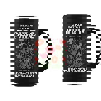 Support Public Education Cute Floral Teacher Red For Ed Coffee Mug - Monsterry