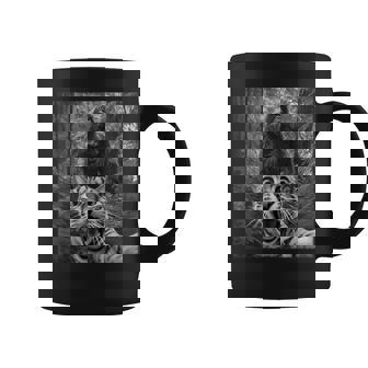 Surprised Scared Cat Selfie With Sasquatsch Bigfoot Meme Graphic Print Coffee Mug - Monsterry