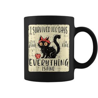 I Survived 100 Days School Cat Im Fine 100Th Day Girls Coffee Mug - Monsterry