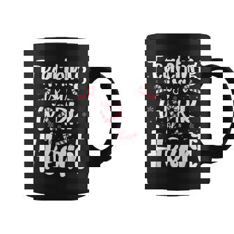 Teaching Is A Work Of Heart Candy Cane Teacher Christmas Graphic Print Coffee Mug - Monsterry