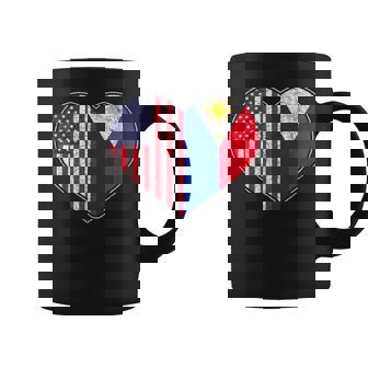 USA Flag Heart Filipino Heritage Pinoy Love Philippines Graphic Print Coffee Mug - Monsterry