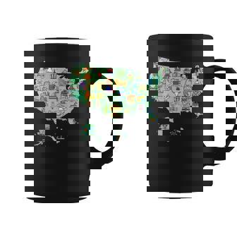 USA Map With Icons Of Symbols Culture And Landmarks Green Tank Top Graphic Print Coffee Mug - Monsterry