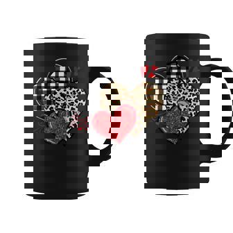 Valentines Day Love Hearts Leopard Plaid Red Heart For Girls Graphic Print Coffee Mug - Monsterry