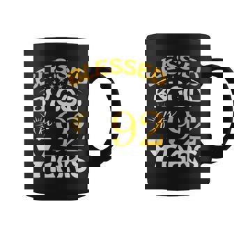 Vintage Blessed By God For 92 Years Old Happy 92nd Birthday Graphic Print Coffee Mug - Monsterry