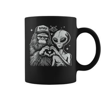 Vintage Bigfoot And Alien Heart Hand Sign Coffee Mug - Monsterry