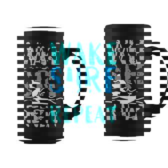 Wake Surf Repeat Surfing Quotes Graphic Print Coffee Mug - Monsterry