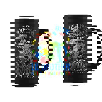 I Wear Blue For My Lil Brother Autism Awareness Dinosaur Coffee Mug - Monsterry