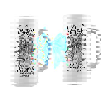 In April We Wear Blue For Autism Awareness Coquette Bow Coffee Mug - Monsterry