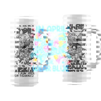 In April We Wear Blue For Autism Awareness Coquette Coffee Mug - Monsterry