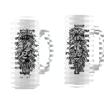 Beautiful Lion Face Tribal Mandala Tattoo Graphic Print Coffee Mug - Monsterry