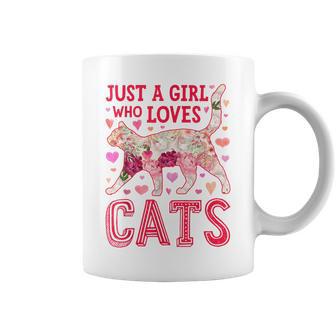 Chat Just A Girl Who Loves Cats Fleur Mignon Floral Tasse - Cadeauxyz