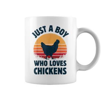 Chicken Just A Boy Who Loves Retro Farm Animal Farmer Sunset Graphic Print Coffee Mug - Monsterry