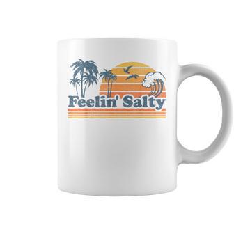 Feelin Salty Beach Summer Vacation Vintage 70's Retro Graphic Print Coffee Mug - Monsterry