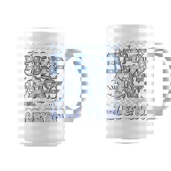 Field Day Blue Team Groovy Smile Face Checkered Students Coffee Mug - Thegiftio