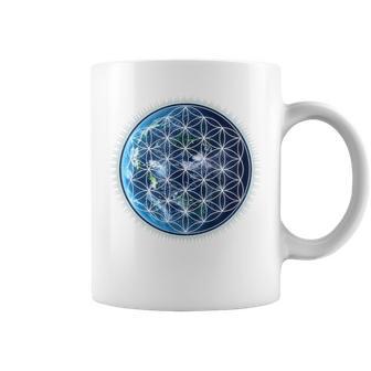 Flower Of Life With Earth Sacred Geometry Yoga Blue Tassen - Geschenkecke