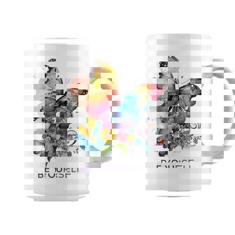 Gráfica De Mariposa Arcoíris Be You Be Yourself Floral Cuello Taza de café - Regaloses