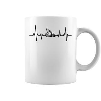Heartbeat Ecg Excavadora Operador Construcción Excavadoras Taza de café - Regaloses