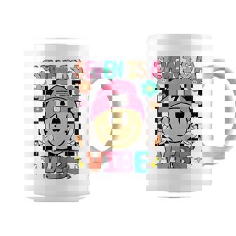 Kids Seven Is a Vibe Groovy 7th Birthday Girl Fun Smiling Face Graphic Print Coffee Mug - Monsterry