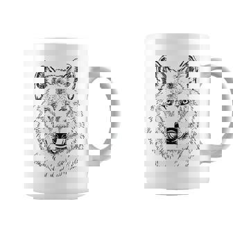Lobo Blanco Dibujado A Mano Realista Animal Lobo Blanco Taza de café - Regaloses