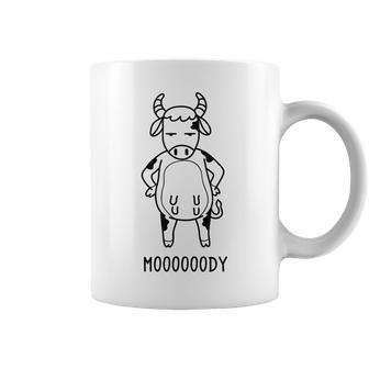 Moody Cow Pun Calf Play Of Words Farmers Taza de café - Regaloses