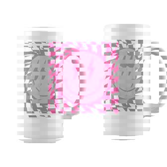 Retro Happy Smile Face Smiling Checkered Pattern Pink Trendy Coffee Mug | Seseable CA