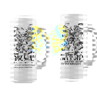 Support Squad Down Syndrome Awareness Coquette Bow Ribbon Coffee Mug - Seseable