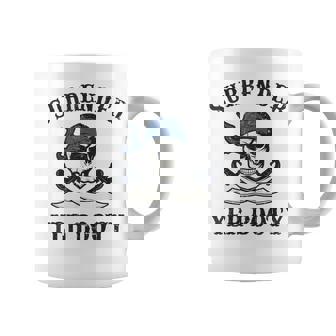 SURRENDER YER BOOTY Pirate Talk Day Joke Skull Swords Graphic Print Coffee Mug - Monsterry