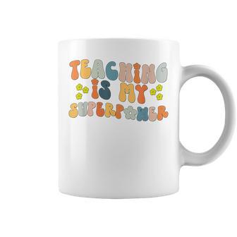 Teaching Is My Superpower Vintage Groovy University Teacher Graphic Print Coffee Mug - Monsterry
