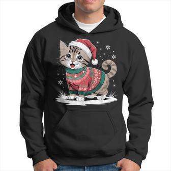 Cat Wearing Ugly Christmas Jumper And Santa Hat Cute Kitten Kapuzenpullover - Geschenkecke