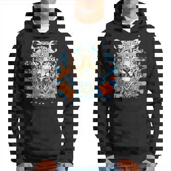 Motif Léopard Bohème Avec Fleurs Bleues Et Oranges Sweat à capuche - Cadeauxyz