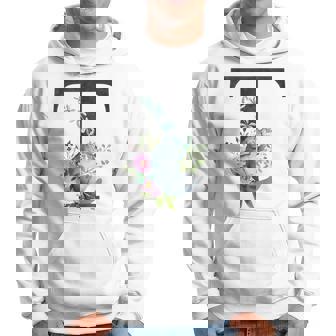 Lettre T Avec Monogramme T Motif Chat Et Roses T Sweat à capuche - Cadeauxyz