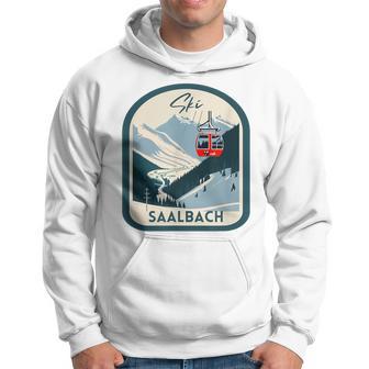 Ski Saalbach Retrointage Style Saalbach Skiing Gray Kapuzenpullover - Geschenkecke